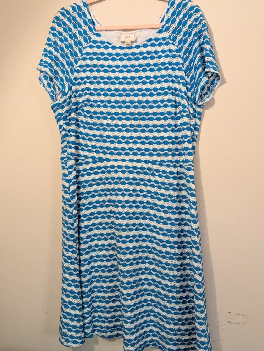 Eci Blue and White Knit Skater Dress Size XL